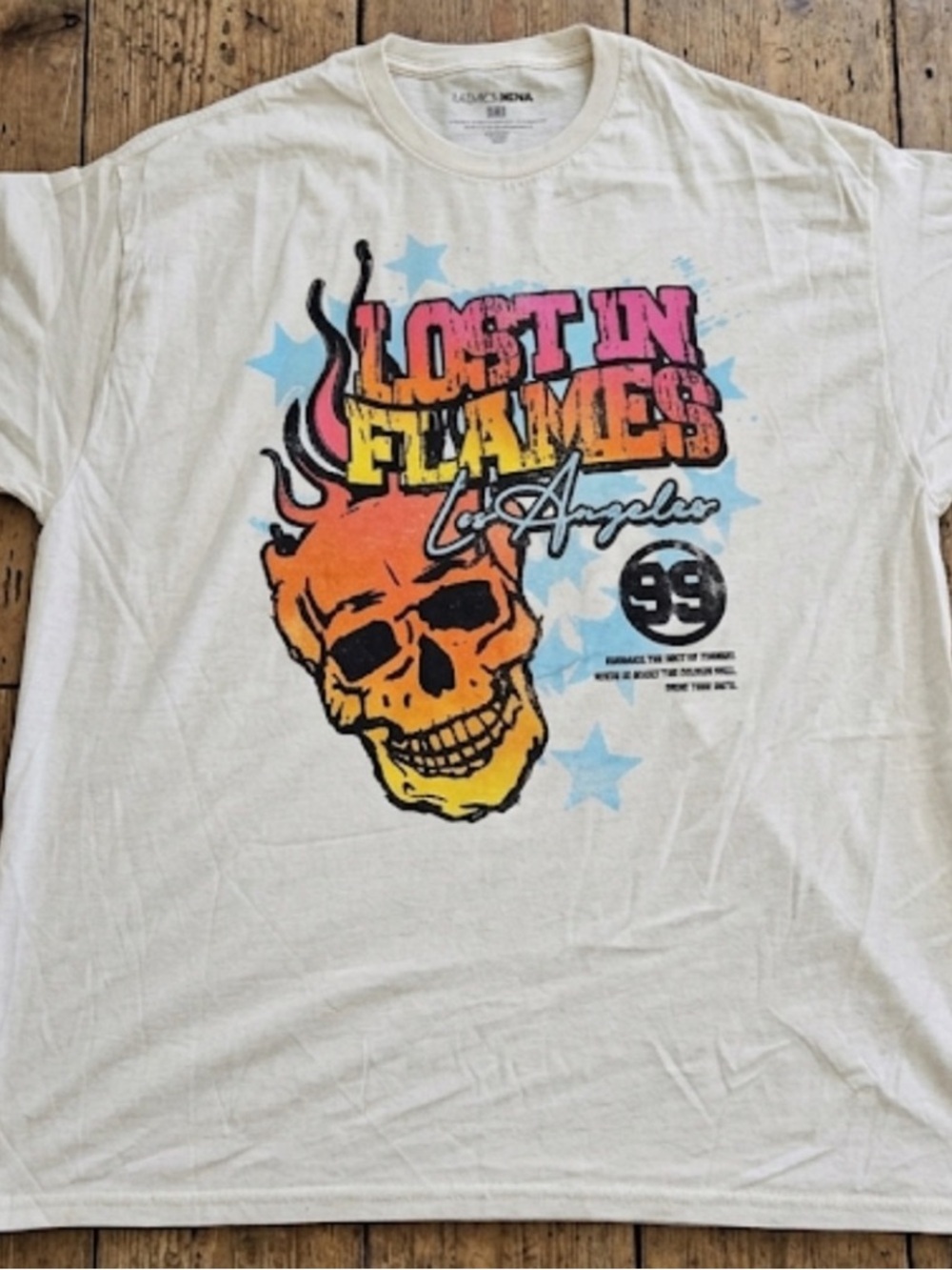 Fashion Nova White Graphic 'Lost in Flames' Short Sleeve Tee
